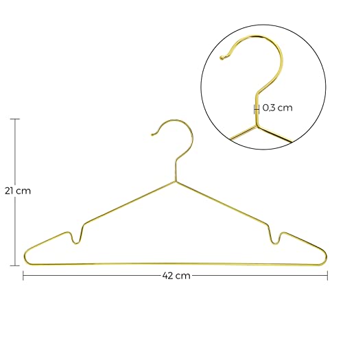 Pack of 20 Metal Strong Clothes Hangers, Chromium-plated Coat Hangers, Rust-Resistant, Space Saving, Durable, 42 cm, Golden