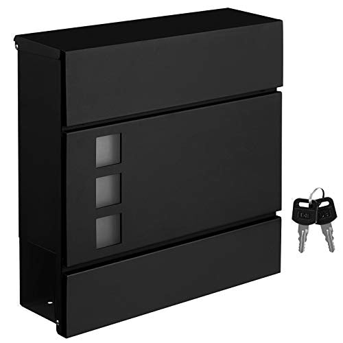 Modern Mailbox, Lockable Wall-Mounted Post Letter Box with Newspaper Holder, Easy to Install, Black