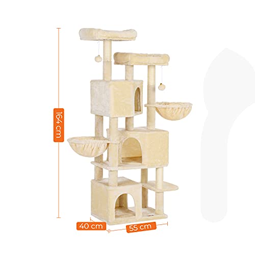 Large Cat Tree with 3 Cat Caves, 164 cm Cat Tower, Beige