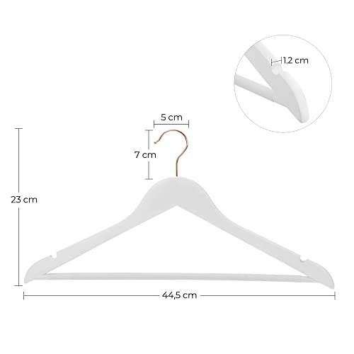 Maple Wood Coat Hangers, Set of 20 Clothes Hangers with Shoulder Notches, 360 Degree Swivel Hook in Rose Gold, for Shirts, Trousers, Jackets, White