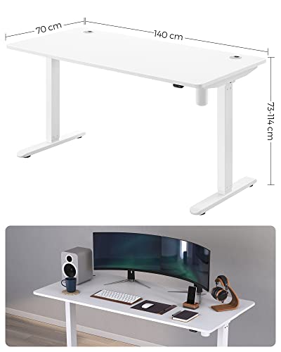 Electric Desk, Height-Adjustable, Desk Stand, Table Frame with Motor, 140 x 70 x (73-114) cm, Steel, White