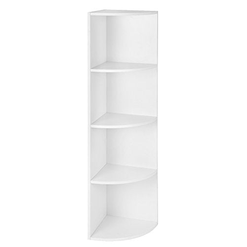 4-Tier Corner Shelf Unit, Freestanding Display Storage Shelves and Wooden Bookcase, for Kitchen, Bedroom, Living Room, Study, White