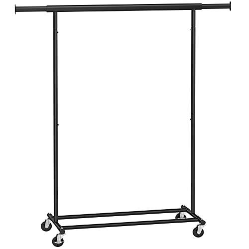 Clothes Rack on Wheels, Heavy Duty Clothes Rail, with Extendable Hanging Rail, 90 kg Load Capacity, Easy Assembly, Portable, Black