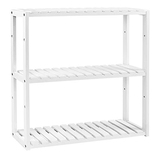 Bamboo Shelf, Height Adjustable, 3 Tier Shelf, 60 x 15 x 54 cm, for Bathroom, Wall, Kitchen, Books, White