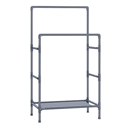 Clothes Rack, Metal Stand with 2 Hanging Rails and Storage Shelf, Max. Load 55 kg, Easy Assembly, Grey