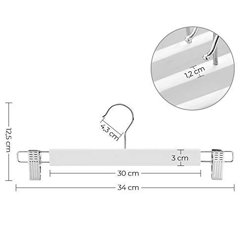 Trousers Hanger, Set of 8, Wooden Skirt Hanger, With Adjustable Clips, Non-Slip, for Pants, Shorts, and Skirts, White