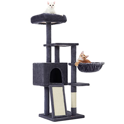 Cat Scratching Post 135 cm Small Cat Tree Multi-Tier Plush Cat Scratching Post with Washable Removable Perch Scratching Post Basket Cave Dark Grey