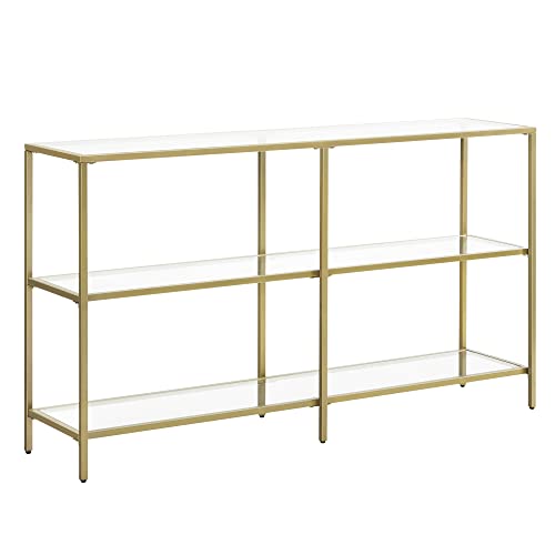 Console Table, Sofa Table with 3 Shelves, Tempered Glass Shelf, 130 x 30 x 73.3 cm, Metal Frame, Modern, for Hallway Living Room Bedroom, Gold Colour