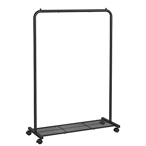 Clothes Rack on Wheels, Single-Rail Metal Garment Rack, with Storage Shelf, Top Rail Holds up to 40 kg, Black