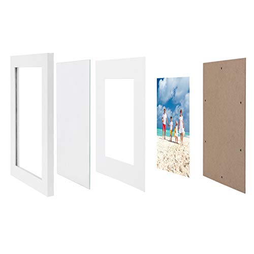 Picture Frame Set of 2, A4 (21x29.7 cm) without Mat, 5x7 inch (13x18 cm) with Mat, Glass Front, Home and Office, White MDF Photo Frames