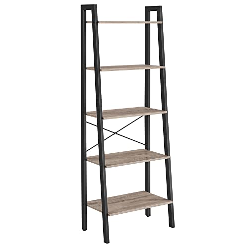 Standing Shelf Bookcase with 5 Shelves with Metal Frame Easy Assembly for Living Room Bedroom Kitchen 56 x 34 x 172 cm (L x W x H), Greige Black