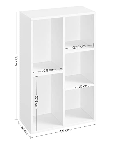 Bookcase, Wooden Kids Bookshelf with 5 Compartments, Floor Standing Storage Unit for Files, Decor, In Study Children’s Room, 50 x 24 x 80 cm, White