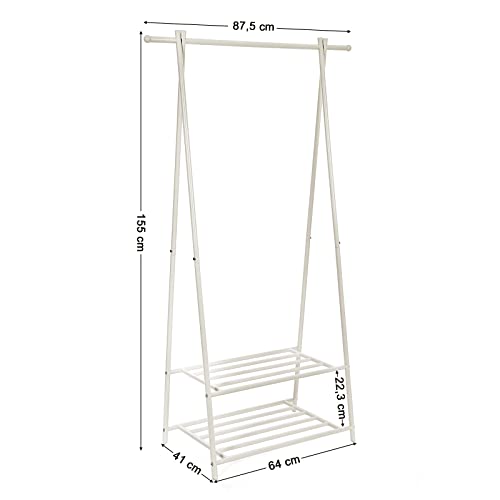 Coat Rack, Coat Stand, Clothes Rack with 2-Tier Storage Shelf for Shoes and Baskets, Metal Frame, Space-saving, Ideal for Bedroom, Entryway, Office and More, White