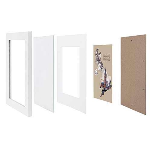 Picture Frame Set of 3, A3 (29.7 x 42 cm) without Mat, A4 (21 x 29.7 cm) with Mat, Glass Front, Home and Office, White MDF Photo Frames