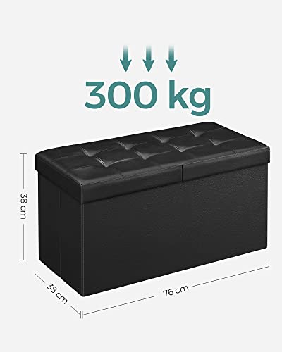 80 L Folding Ottoman Bench Storage Box Flipping Lid Load Capacity of 300 Kg 76 x 38 x 38 cm Black