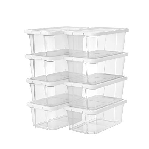 Shoe Boxes with Lids, Set of 8, Stackable Clear Shoe Organiser, Versatile Storage Container for Shoes and Crafts, Sizes Up to UK 7.5, Transparent