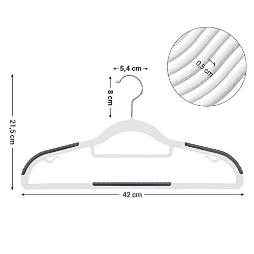 Set of 30 Clothes Hangers, Non-Slip Plastic Hangers, Space-Saving Coat Hangers, 0.5 cm Thick, 42 cm Long, Silver 360° Swivel Hook, White and Dark Grey