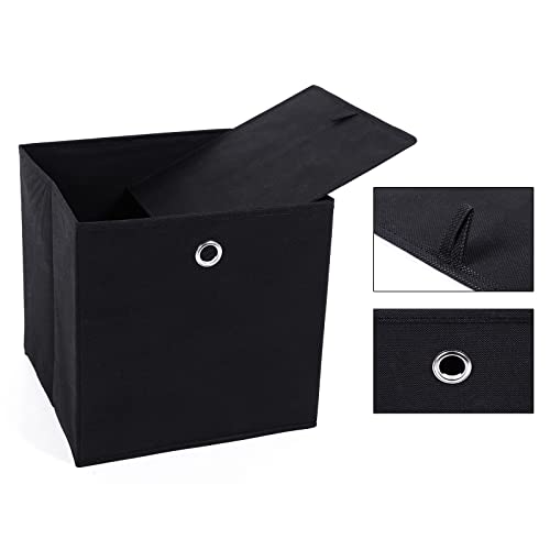 Set of 6 Foldable Storage Boxes, Fabric Storage Cubes, Clothes Organiser, Toy Bins with Grommet, 30 x 30 x 30 cm, for Bedroom, Living room, Black