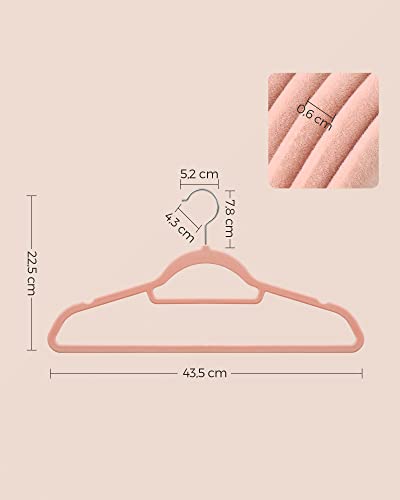 Velvet, 50 Pack, Non-Slip Clothes Hangers, 0.6 cm Thickness, Space Saving, 360° Swivel Hooks, 43.5 cm Long, for Coat, Jacket, Shirt, Dress, Trousers, , Pink Light, 43,5 x 0,6 x 22,5 cm