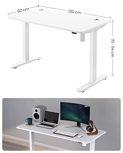 Electric Desk, Height-Adjustable, Desk Stand, Table Frame with Motor, 120 x 60 x (73-114), Steel, White