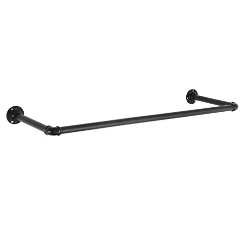 Wall-Mounted Clothes Rail, Industrial Pipe Hanging Rail for Clothes, Space-Saving, Heavy-Duty, 92 x 30 x 7.5 cm, Easy Assembly, for Small Space, Black