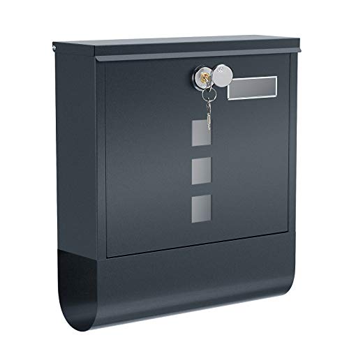 Mailbox, Wall-Mounted Post Letter Box, Capped Lock with Copper Core, Newspaper Holder, Viewing Windows, and Nameplate, Easy to Install, Anthracite Grey