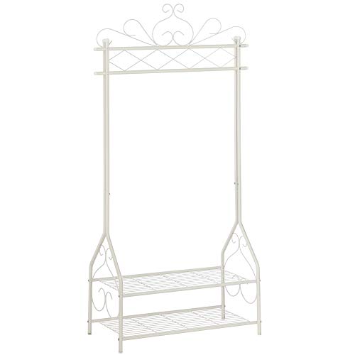 Vintage Clothes Stand and Rack with Garment Rail and 2 metal shelves 92 x 41 x 173 cm (W x D x H) Cream