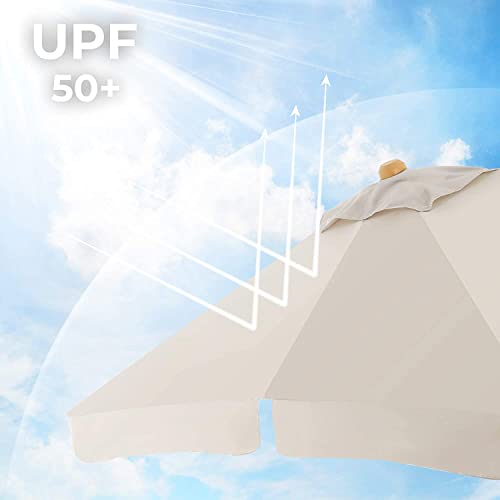 Balcony Umbrella, 3 x 2 m Rectangular Garden Parasol, Sun Protection, Wooden Pole and Ribs, Tilt Mechanism, Base Not Included, for Patio Outdoor Garden Terrace, Beige