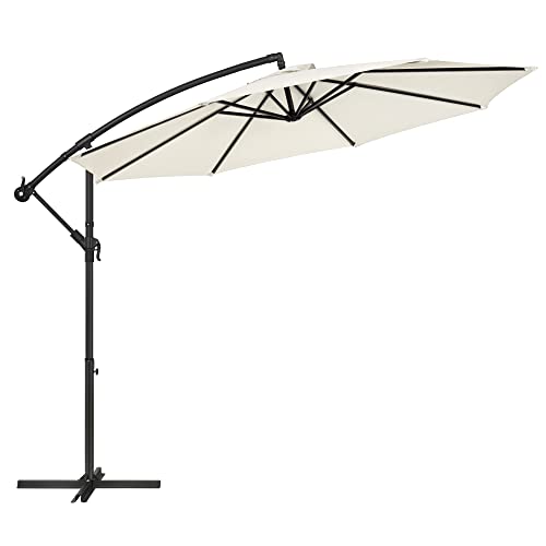 Cantilever Garden Patio Umbrella with Base, 3 m Offset Parasol, Banana Hanging Umbrella, Sunshade with Protection UPF 50+, Crank for Opening Closing, Beige