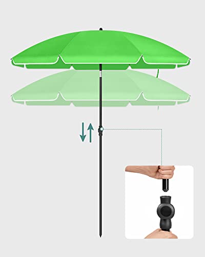 2 m Parasol, Beach Umbrella, UPF 50+, Sun Protection, Portable Octagonal Polyester Canopy, Fibreglass Ribs, Tilt Mechanism, Carry Bag, for Beach Garden Balcony Pool, Green