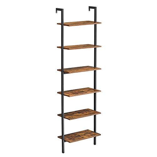 Ladder Shelf, 6-Tier Bookshelf, Wall Shelf for Living Room, Office, Kitchen, Bedroom, 60 x 30 x 204.8 cm, Industrial, Rustic Brown and Black