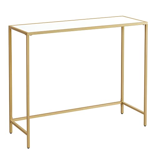 Console Table, Slim Tall Sofa Table with Steel Frame, Adjustable Feet, for Living Room, Hallway, Golden and White