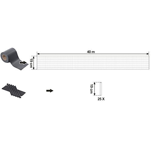 PVC Privacy Screen, Garden Fence Cover Stripe, 0.19 x 40 m Roll Opaque Screening, Decorative Balcony Screen, UV Resistant Sunscreen Cover, 25 Mounting Clips, Charcoal