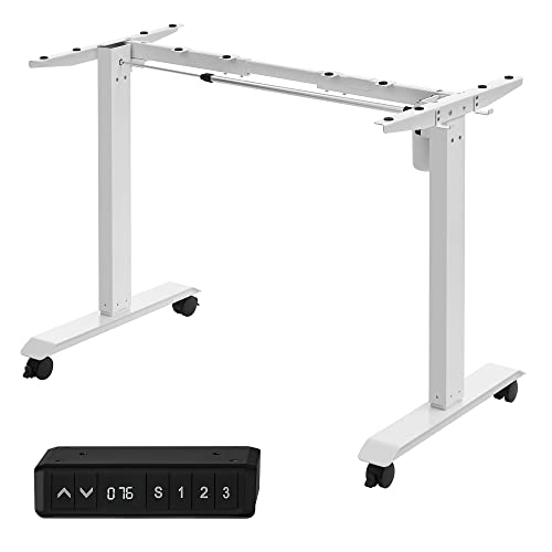 Height-adjustable electric desk, table frame, desk stand, without table top, with hook, infinitely adjustable, memory function, steel, white