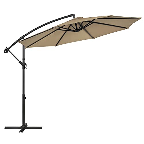 Cantilever Garden Patio Umbrella with Base, 3 m Offset Parasol, Banana Hanging Umbrella, Sunshade with Protection UPF 50+, Crank for Opening Closing, Taupe