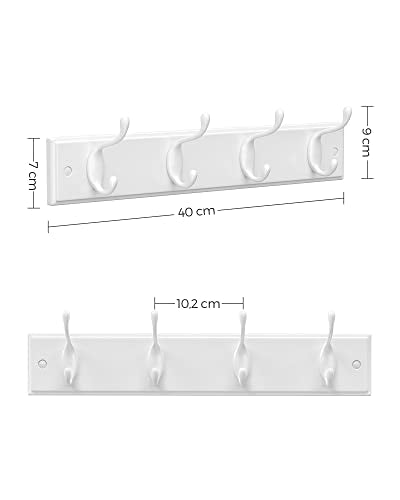 Wall-Mounted Coat Rack with 4 Metal Hooks, Wooden Wall Hook Rack for Bedroom, Entryway, Bathroom, White