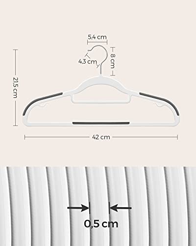 Set of 50, Durable Plastic Non-Slip Design, Space-Saving Hangers, Thickness of 0.5 cm, 360° Swivel Hook, Length of 42 cm, White and Dark , ABS, Light Grey, Standard