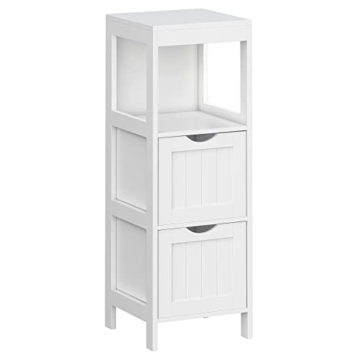 Corner Bedside Table Medicine Cabinet Storage for Bathroom Wooden 1 Open Compartment 2 Drawers Feet Country House Style White, MDF panels, 30 x 89 x 30 cm