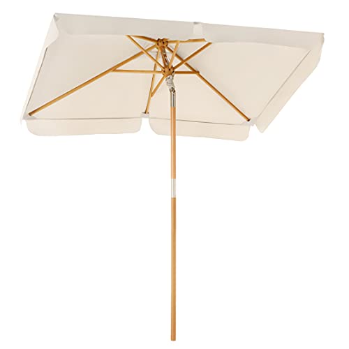 Balcony Umbrella, 2 x 1.25 m Rectangular Garden Parasol, Sun Protection, Wooden Pole and Ribs, Tilt Mechanism, Base Not Included, for Patio Outdoor Garden Terrace, Beige