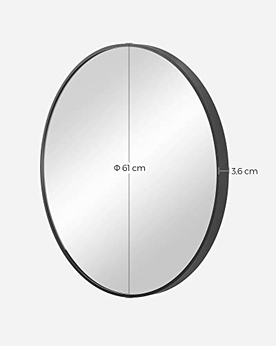 Round Wall Mirror Bathroom Mirror 61 cm Diameter Metal Frame for Living Room Bedroom Bathroom Hallway Black