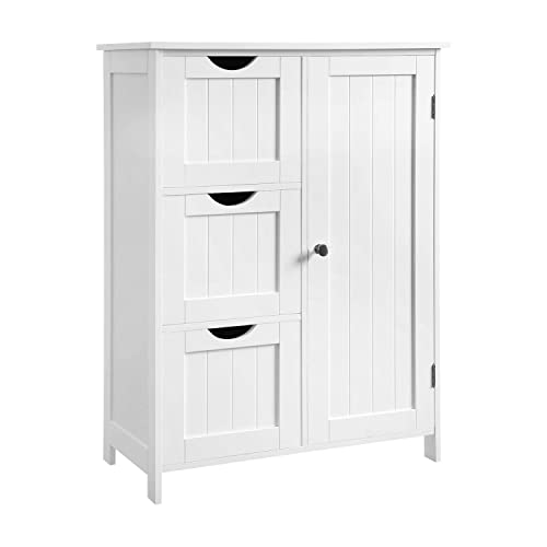 Bathroom Storage Cabinet, Floor Cabinet with 3 Large Drawers and 1 Adjustable Shelf, 60 x 30 x 81 cm, White