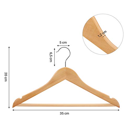 Solid Wood Children’s Hangers, 10-Pack Robust Kid’s Clothes Hangers, with Trousers Bar, Shoulder Notches, 360 Degree Swivel Hooks, 35 x 1.2 x 20 cm, Natural