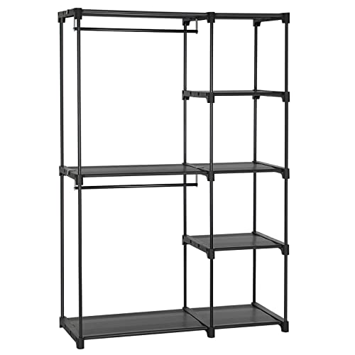 Freestanding Wardrobe, Foldable Closet, Coat Rack with Clothes Rails, Clothes Rack, Open Storage Wardrobe, Storage Organiser, Cloakroom, Bedroom, Study 112 x 43 x 165 cm, Black