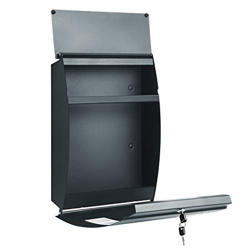 Mailbox, Wall-Mounted Lockable Post Letter Box with Viewing Windows, Nameplate, and Keys, Easy to Install, Anthracite Grey