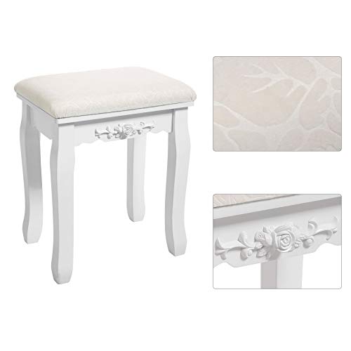 Dressing Table with 5 Drawers, Makeup Desk with 1 Stool, Frameless Tri-Fold Mirror, 1 Removable Cosmetic Storage Box, Vanity Set, Easy to Assemble, White