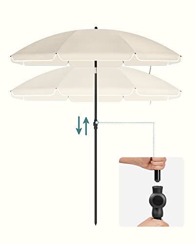 2 m Parasol, Beach Umbrella, UPF 50+, Sun Protection, Portable Octagonal Polyester Canopy, Fibreglass Ribs, Tilt Mechanism, Carry Bag, for Beach Garden Balcony Pool, Beige