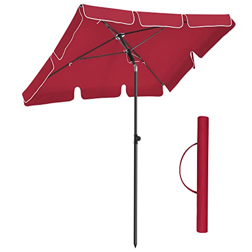 Rectangular Balcony Parasol 2 x 1.25 m, UPF 50+ Protection, Tilting Sunshade, PA-Coated Canopy, Carrying Bag, Garden Terrace, Base Not Included, Red