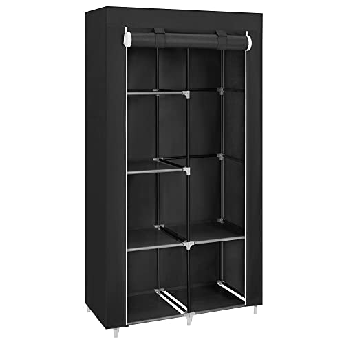 Fabric Wardrobe, Clothes Storage Organiser with 2 Hanging Rails, 6 Shelves, Customisable Design, 88 x 45 x 168 cm, for Bedroom, Department, Black