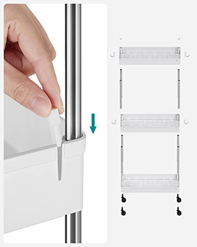 3-Tier Storage Trolley, Kitchen Trolley on Wheels, Narrow Trolley for Kitchen Bathroom Office or Small Spaces, 42 x 22.5 x 61 cm, White