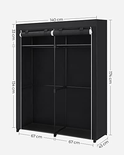 Wardrobe, Clothes Storage Wardrobe for Bedroom with 2 Clothes Rails, Fabric Portable Wardrobe, Collapsible, Clothes Rack, for Closet, 43 x 140 x 174 cm, Black